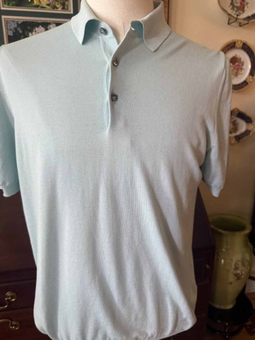 Zanieri of Italy Teal Blue Men's Silk/Cotton Polo Short Sleeve Shirt Sz 50- M